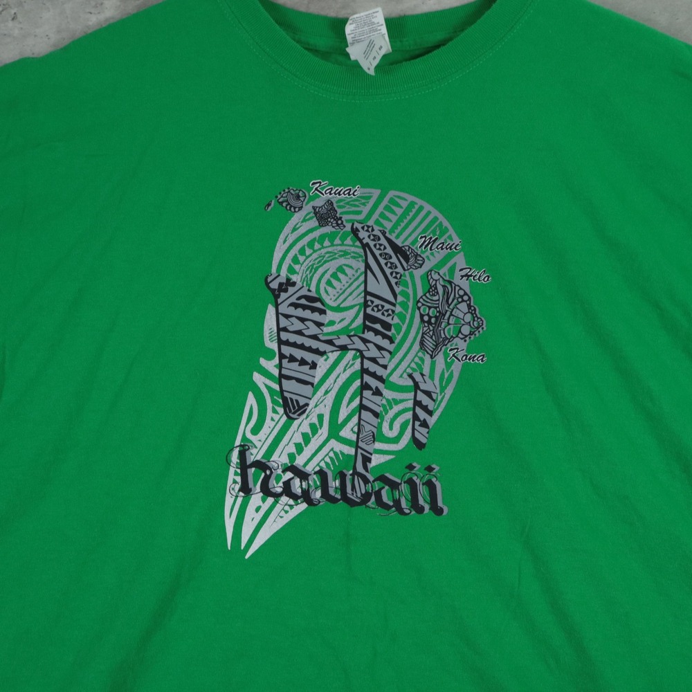 y2k gildan hawaii t-shirt boxy green tribal graphic mens xl - Picture 4 of 7